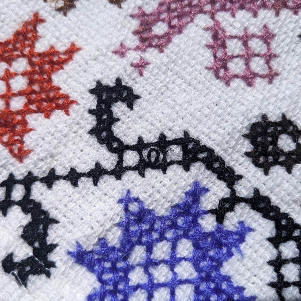 Mexican Hand Embroidered Poncho Artisanal Cross-Stitch Floral Peacock Boho Cape - Picture 12 of 13